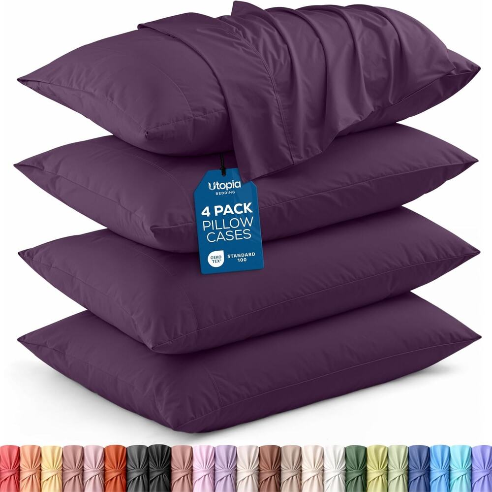 New Utopia Purple King 4 Pack Pillowcases Brushed Microfiber 20" x 40"